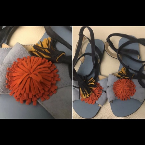 Jcrew tie suede sandals with pom-pom hydrangeas - Picture 5 of 6